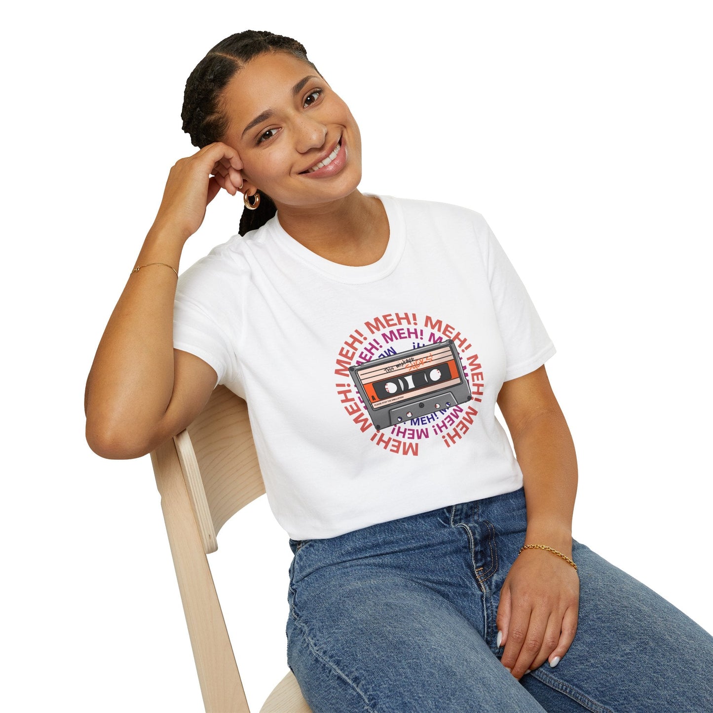 Cassette Tape Meh Graphic T-Shirt Unisex Cotton Retro Funny Music Tee