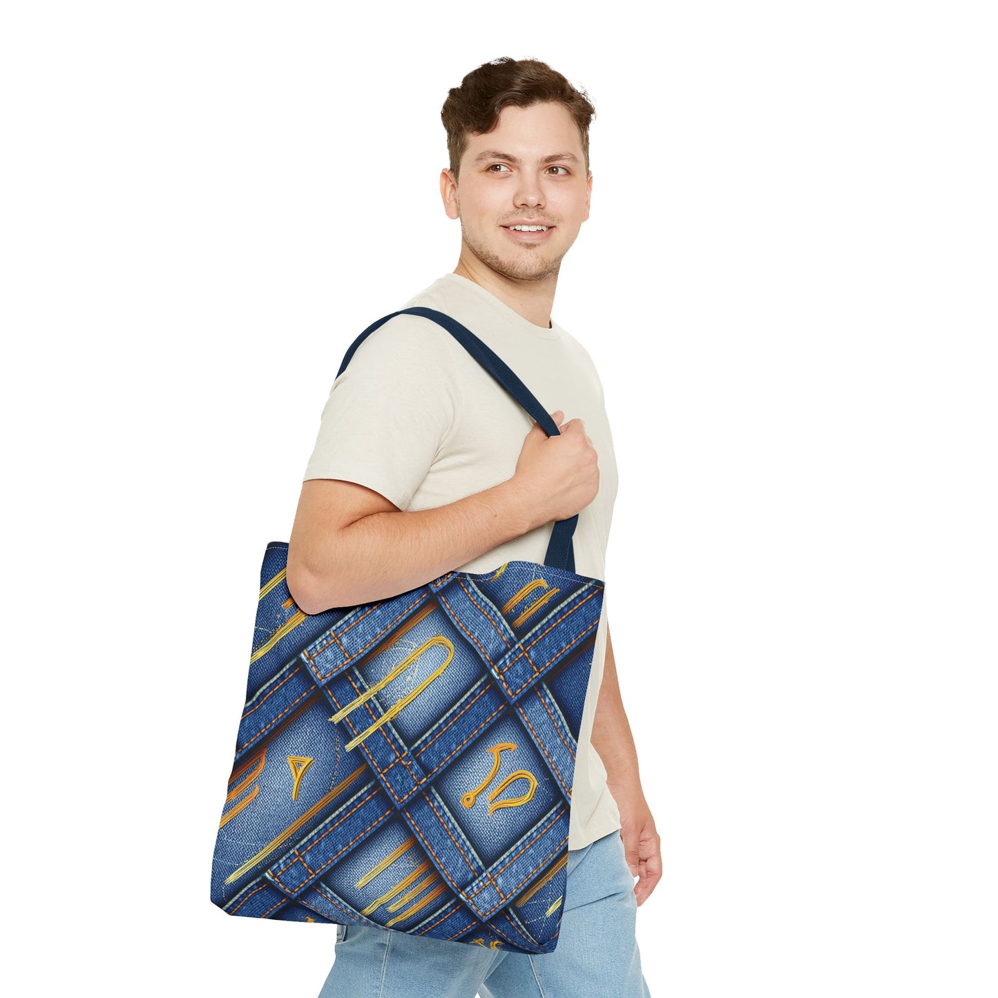Denim Fabric Imitation Print Unisex Canvas Bag Poly Spun 3 Sizes Tote Bag 184-3