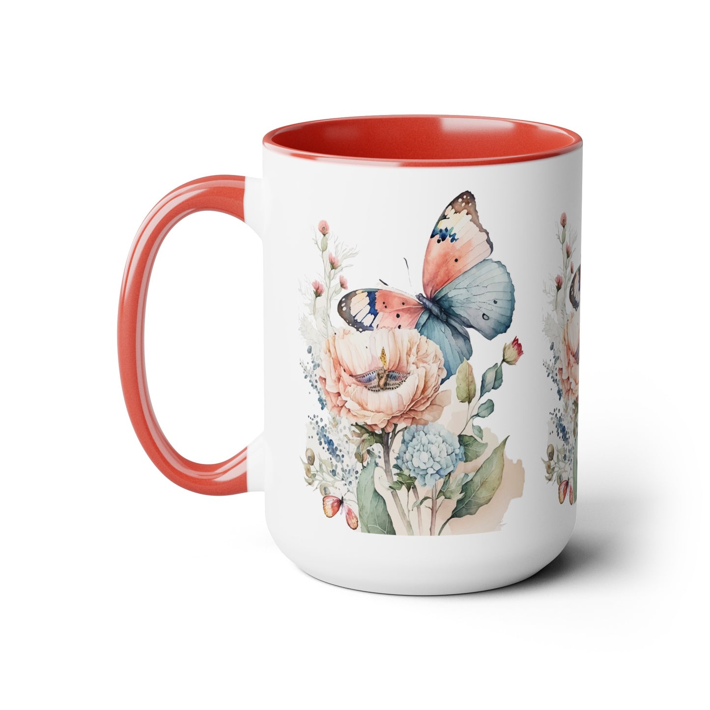 Two-Tone Coffee Mugs with butterfly