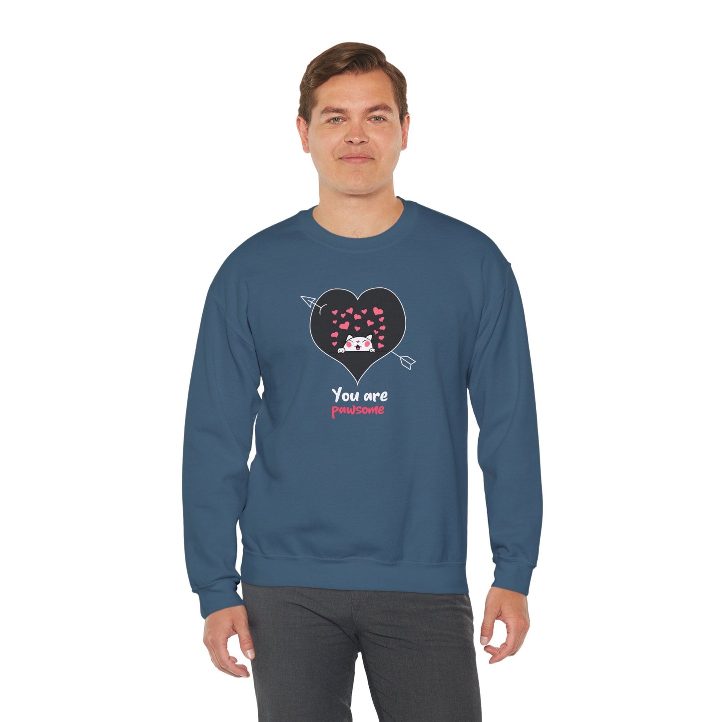 Cat Heart Sweatshirt Valentines Day Fifty Fifty Cotton Poly Unisex Crewneck Gift Idea
