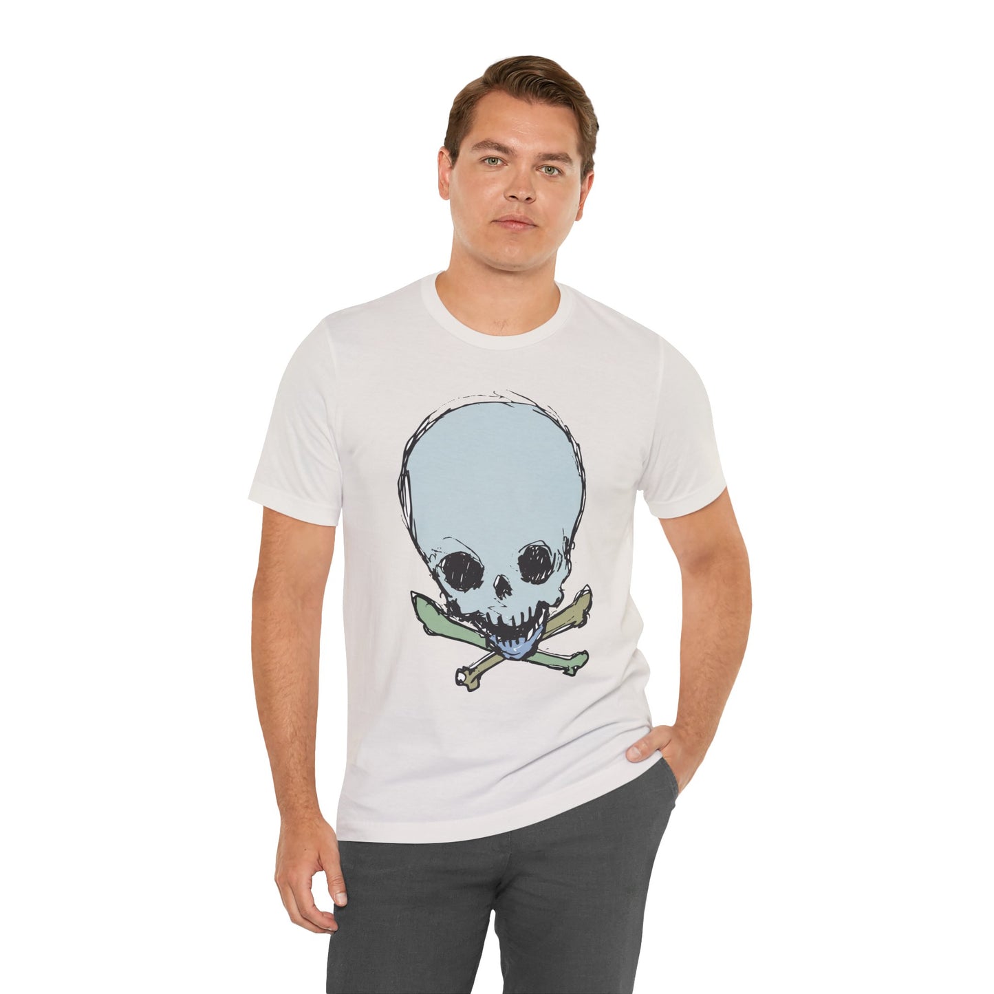 Lt Blue Skull Graphic Design Tee, Skull Shirt, Vintage Tees, Art Design T-Shirt, Vintage Graphic Tee, Art Shirts with Skulls