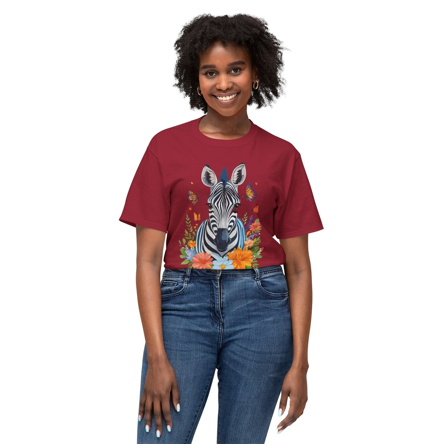 Zebra Art Print T Shirt Unisex Cotton Tee With Floral Design Vintage Zebra Theme