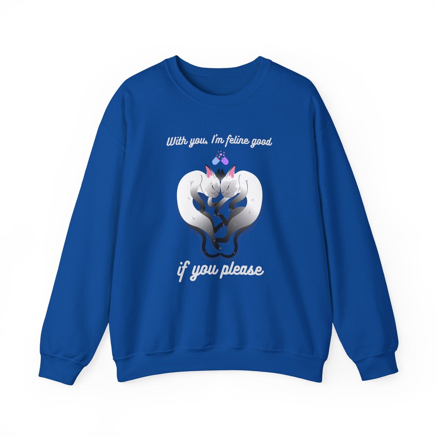 Double Cat Heart Sweatshirt Unisex Fifty Fifty Cotton Poly Valentines Day Sweatshirt