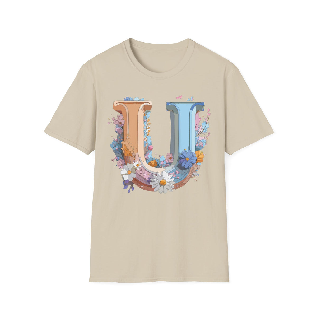 Floral Decorative Letter U T-Shirt | Initial Monogram Tee