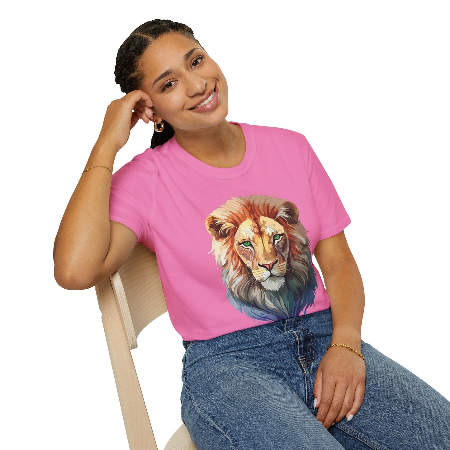 Gildan Softstyle Lion Shirt Unisex Floral Tee Animal Print Tee