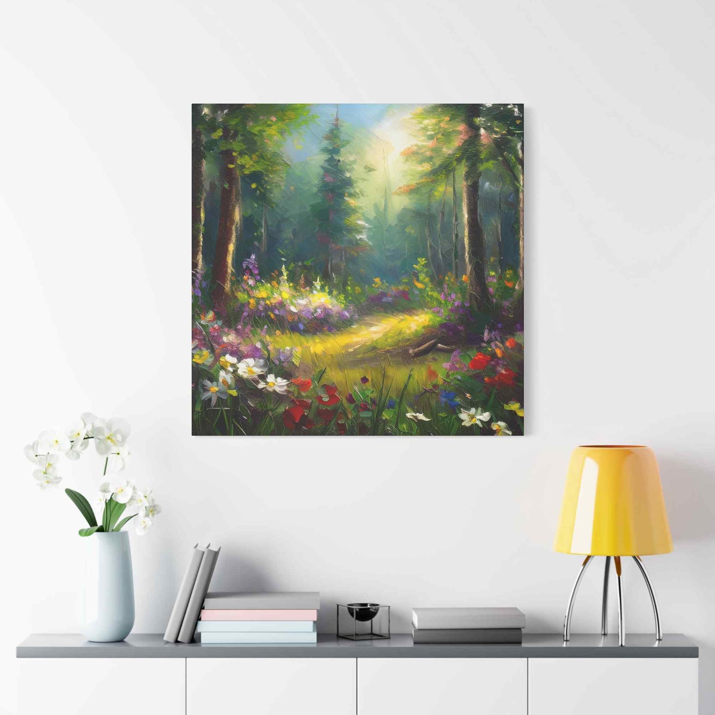 Summer Forest Print Canvas, Oil Paint Print 20x20, 24x24, 30x30, 32x32, 36x36 Art Design Print Pine-Wood Inner Frame MC-92