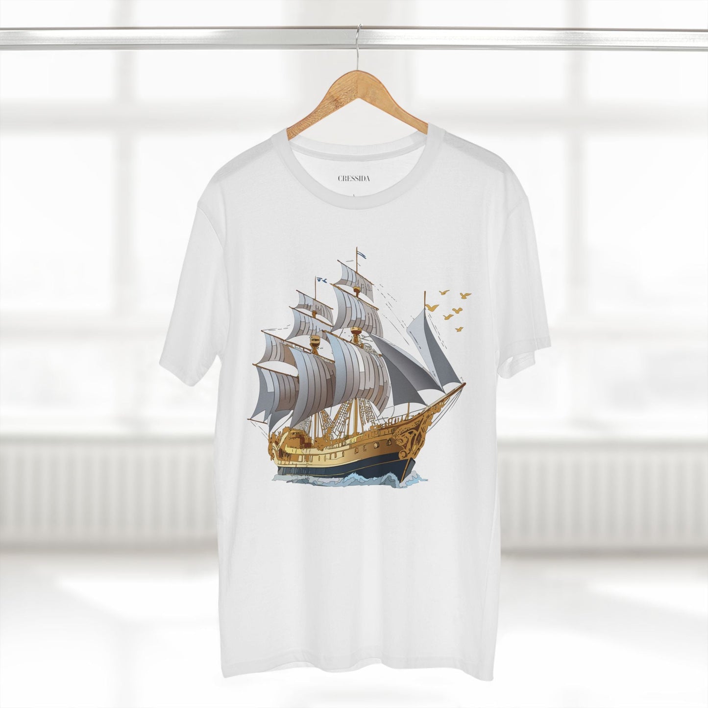 Ship Graphic Unisex 100 Cotton T-Shirt with Gold Frigate Art Design 14