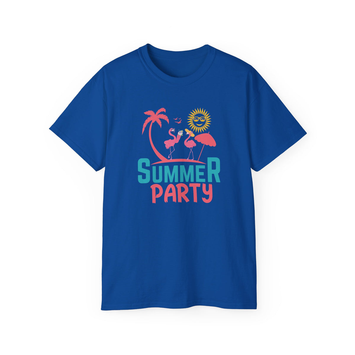 Summer Party Flamingo Tee | Tropical Palms Sun Retro Graphic