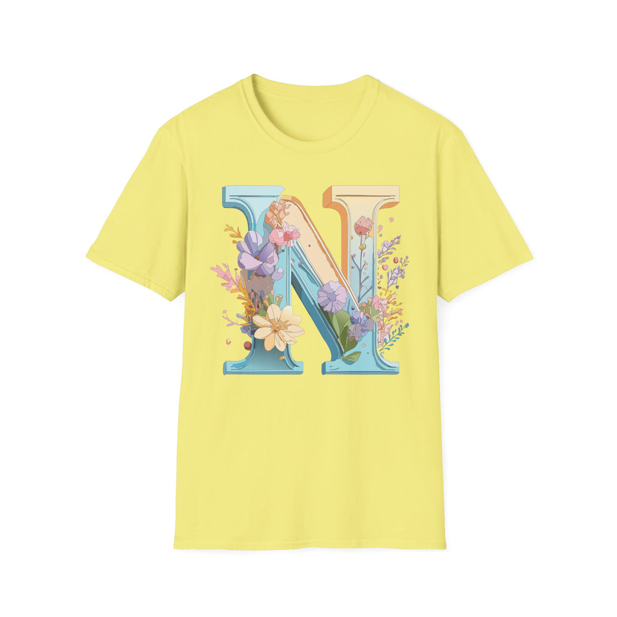 Floral Letter N T-Shirt | Botanical Initial Monogram Tee