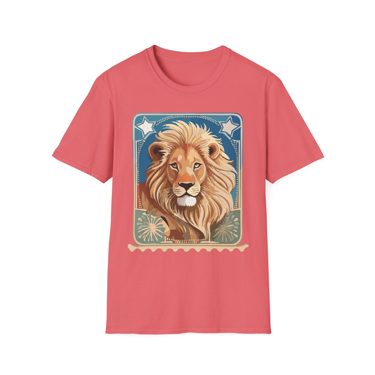 Majestic Lion Portrait Graphic Posters, Post Stamps Design Unisex 100 Cotton Gildan T-Shirt