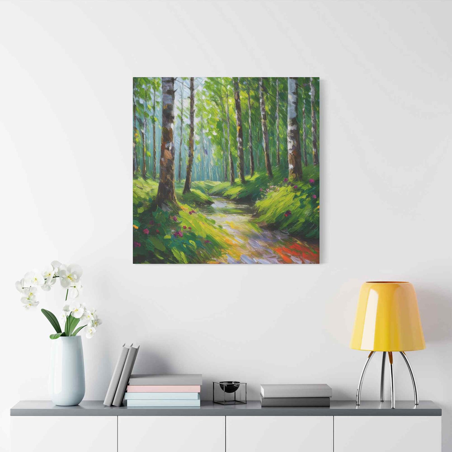 Summer Forest Print Canvas, Oil Paint Print 20x20, 24x24, 30x30, 32x32, 36x36 Art Design Print Pine-Wood Inner Frame MC-85