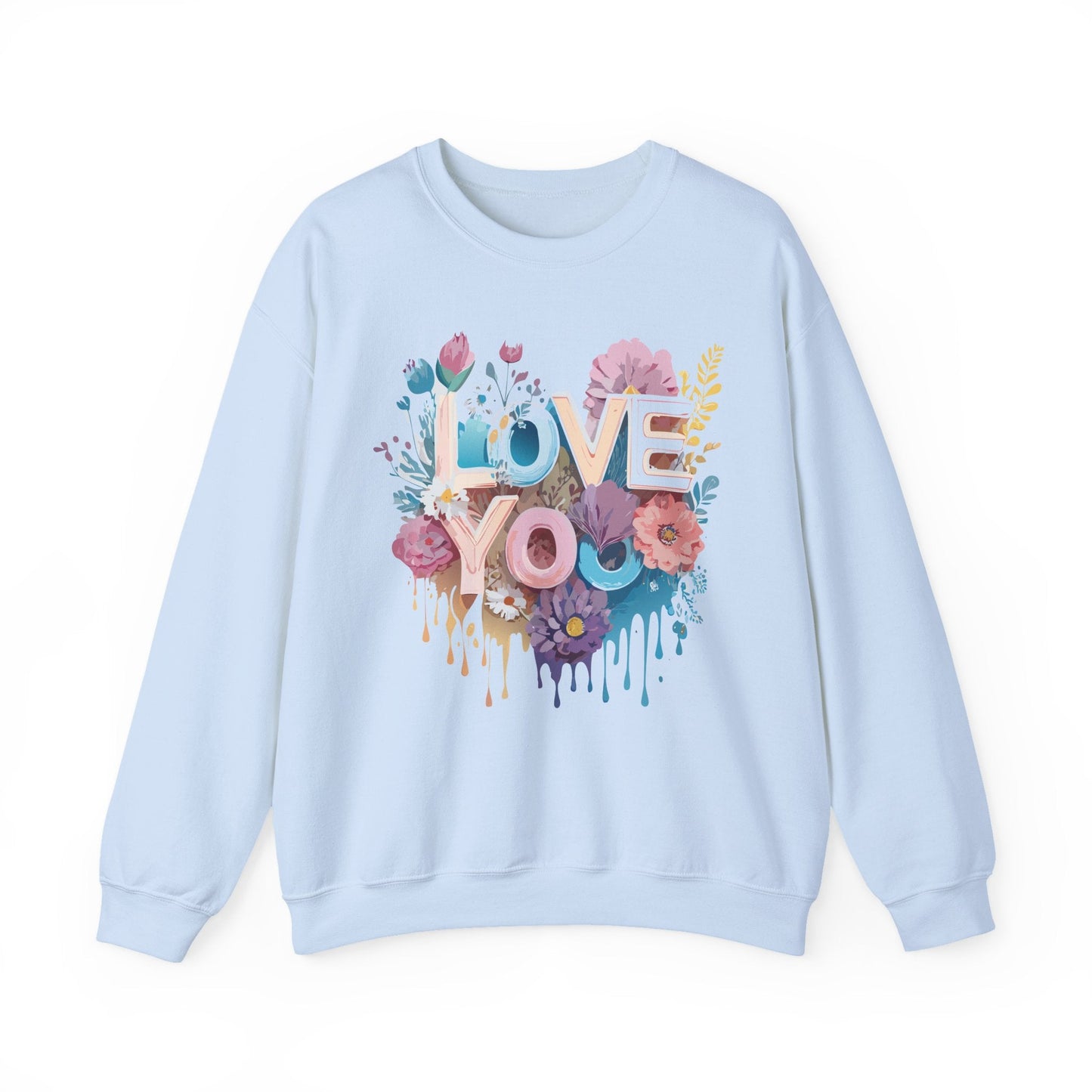 Floral Love Sweatshirt Unisex Heavy Blend Crewneck Valentine Day Flower Print Cozy Fleece Warm Gift