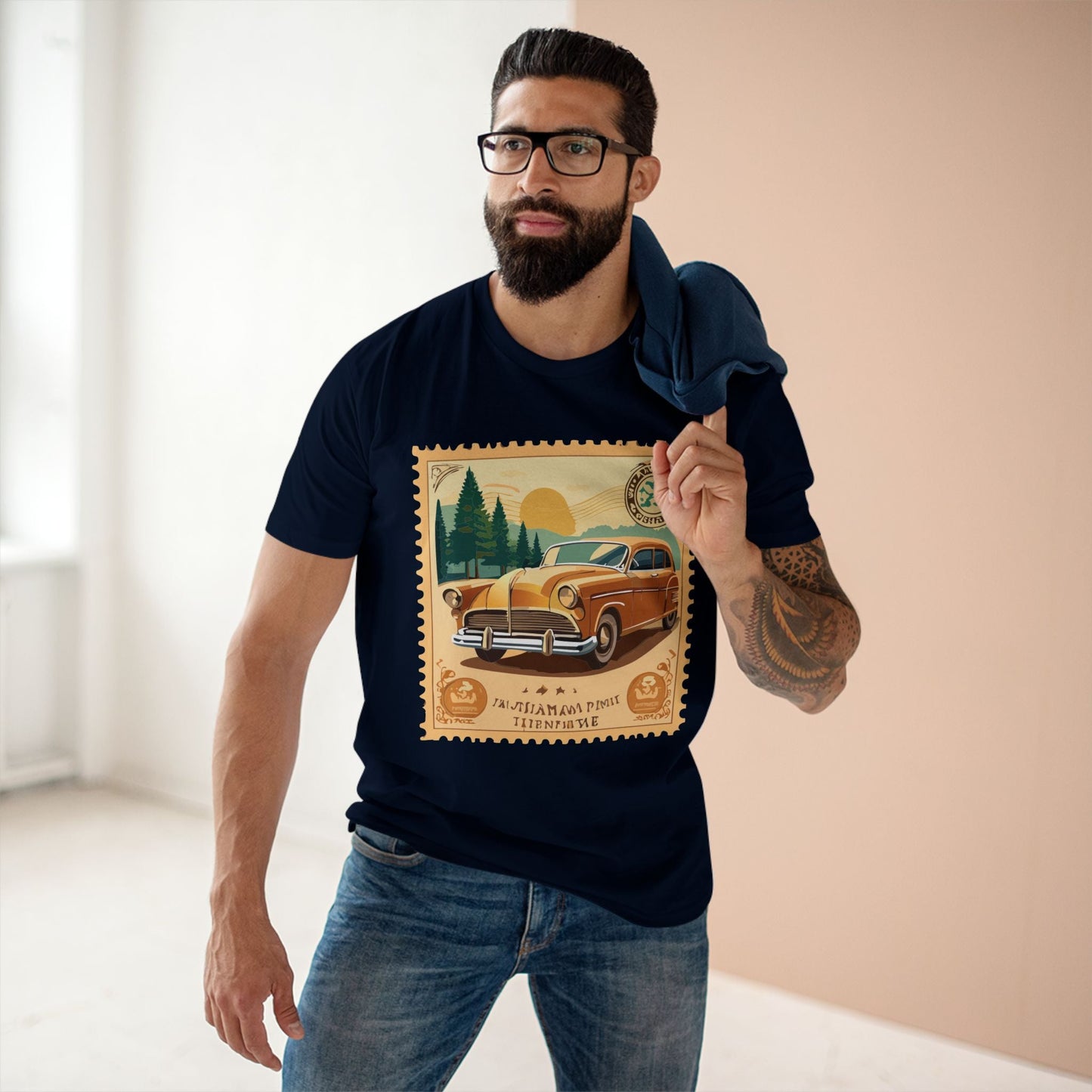 Retro2Nova Postage Stamp Shirt Unisex Premium Cotton Tee With Original Art Design