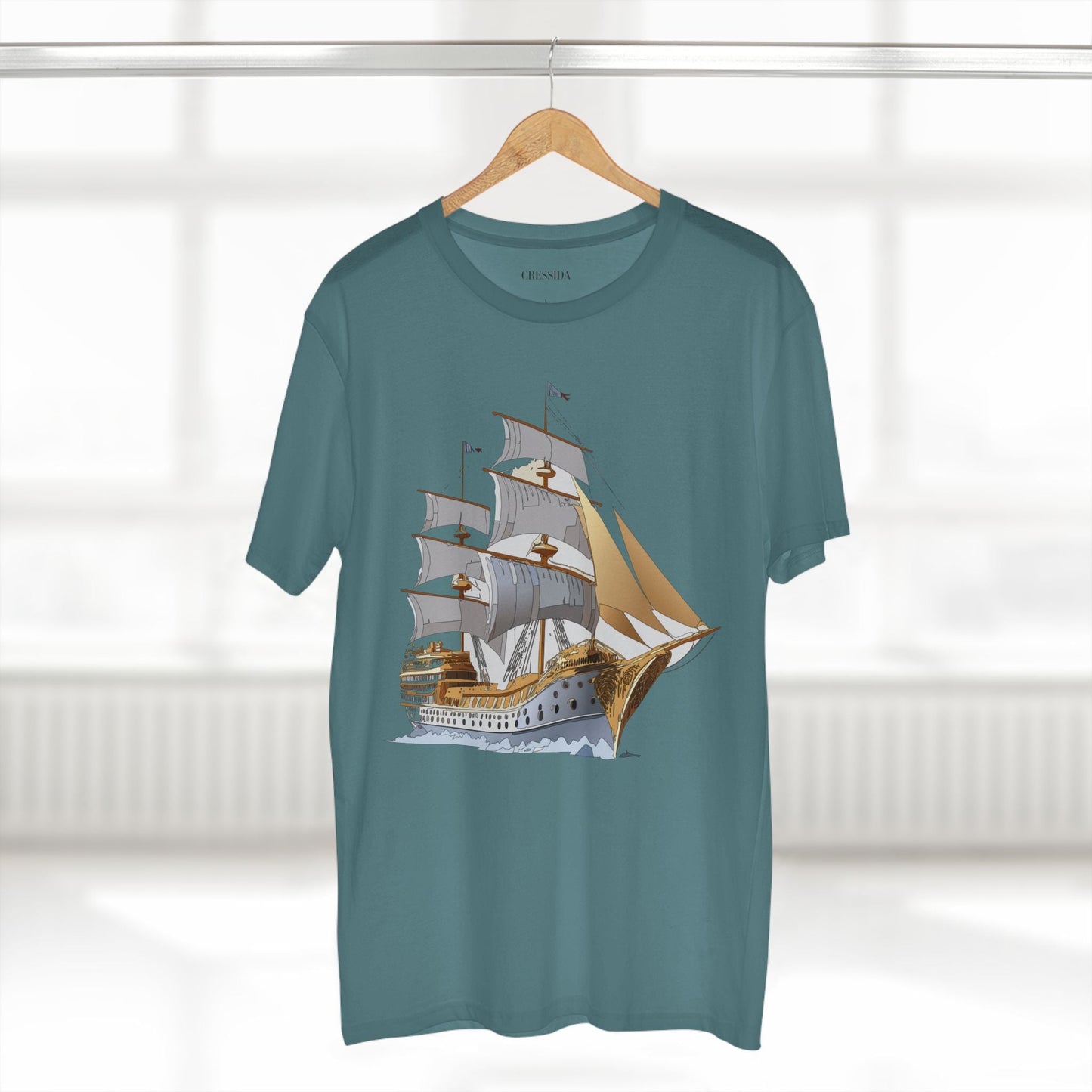 Ship Graphic Unisex 100 Cotton T-Shirt with Gold Frigate Art Design 7