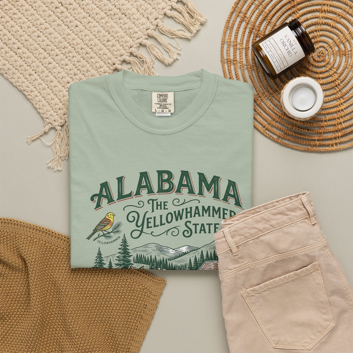 Alabama Graphic Unisex Heavyweight Garment-Dyed Travel Tourist Graphic Gift Tee Unisex 100 Cotton Comfort Colors T-Shirt