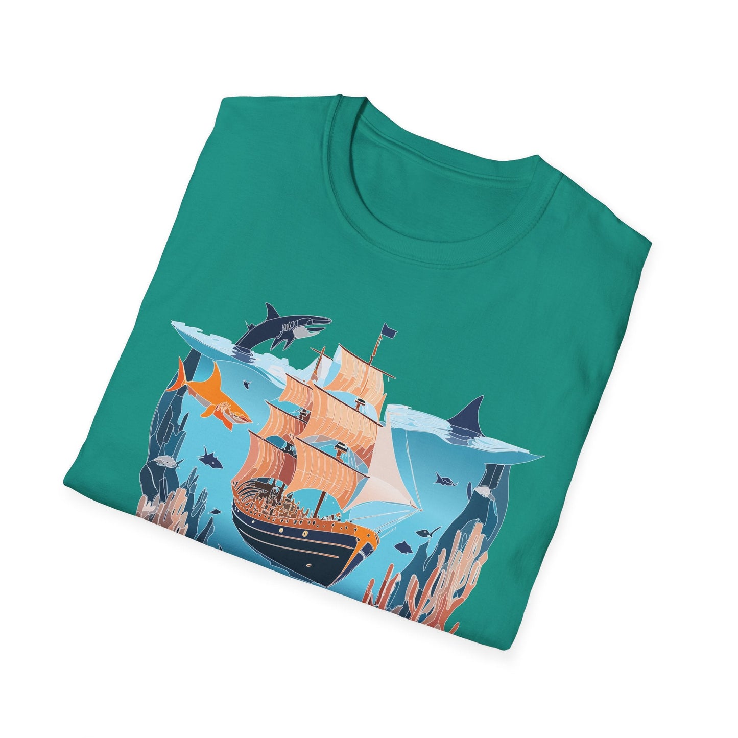 Ocean Tee Shirt Unisex Softstyle 64000 U Boat Design 100 Percent Ring Spun Cotton Tee