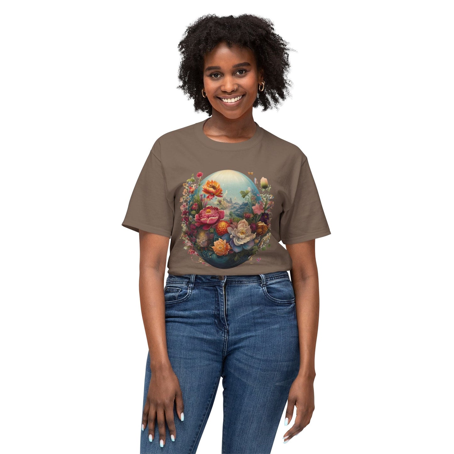 Unisex Floral T Shirt With Vintage Flower Art Print Cotton Tee For Men Women Everyday Wear