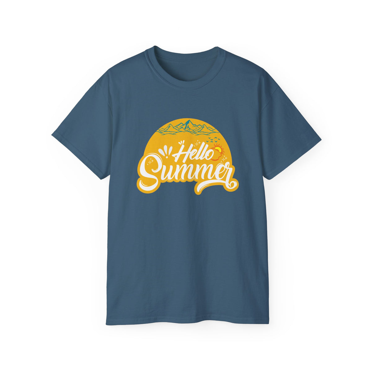 Hello Summer graphic Tee | Retro sun script design, black t-shirt