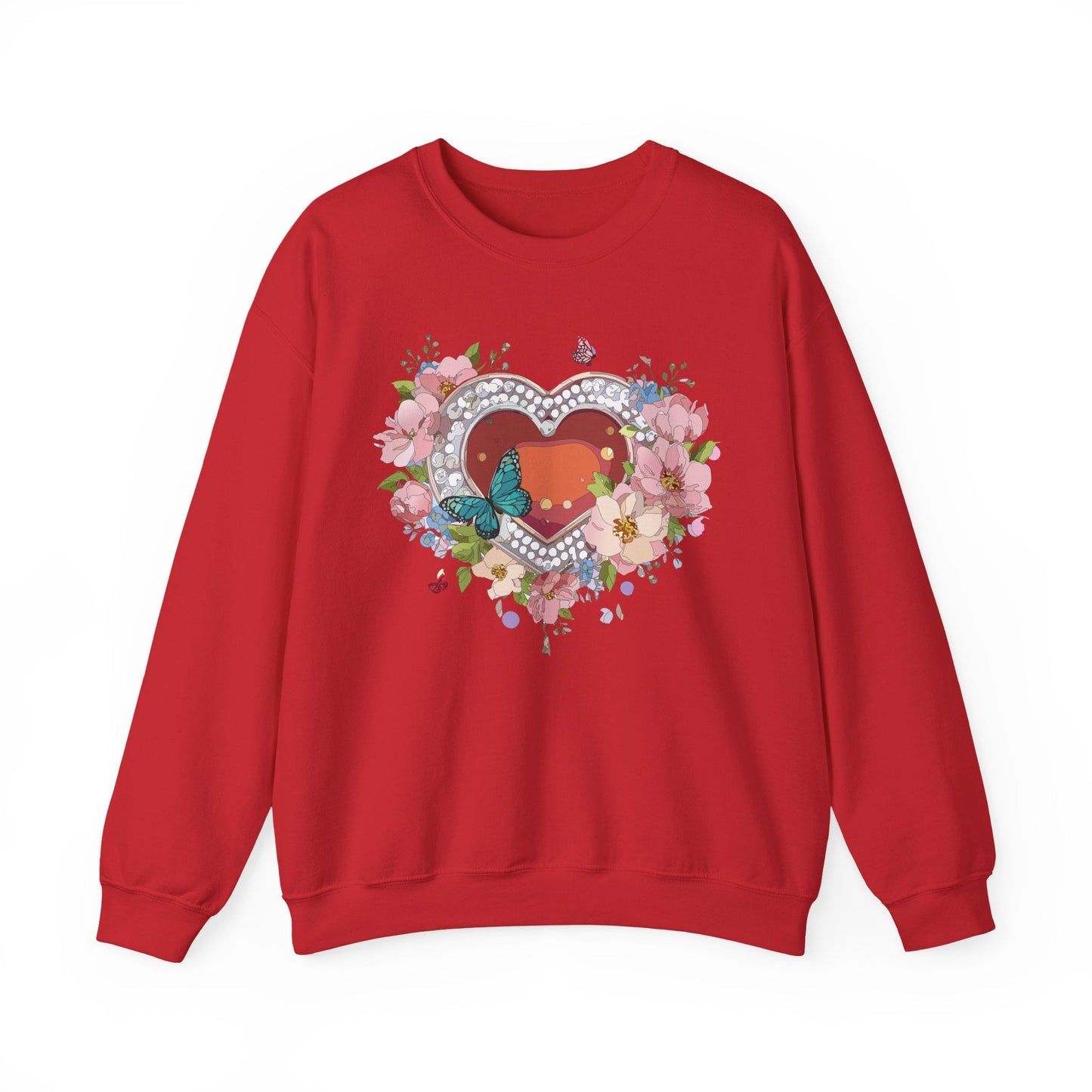 Floral Heart Sweatshirt Unisex Valentines Day Edition Gildan 18000 Heavy Blend Crewneck