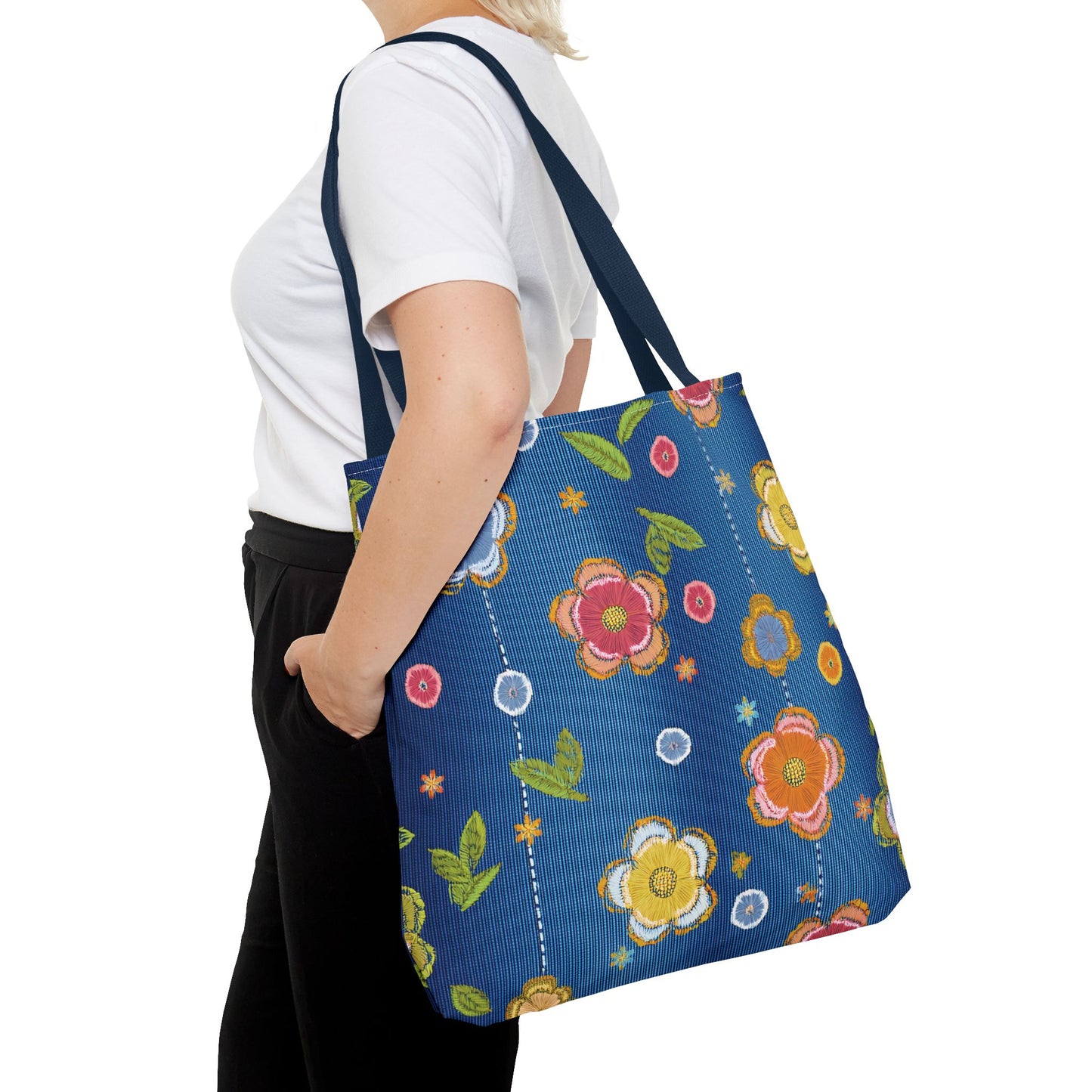 Denim Fabric Imitation Print Unisex Canvas Bag Poly Spun 3 Sizes Tote Bag 133