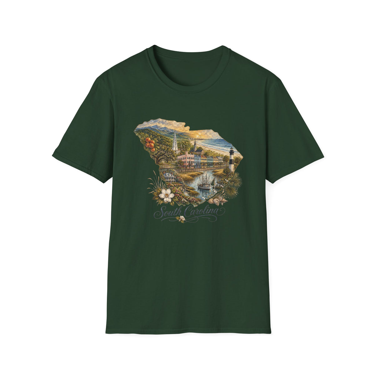 South Carolina State Travel Tourist Graphic Design Unisex 100 Cotton Gildan T-Shirt