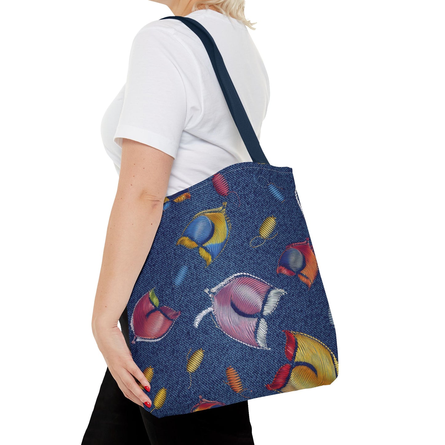 Denim Fabric Imitation Print Unisex Canvas Bag Poly Spun 3 Sizes Tote Bag 193-3