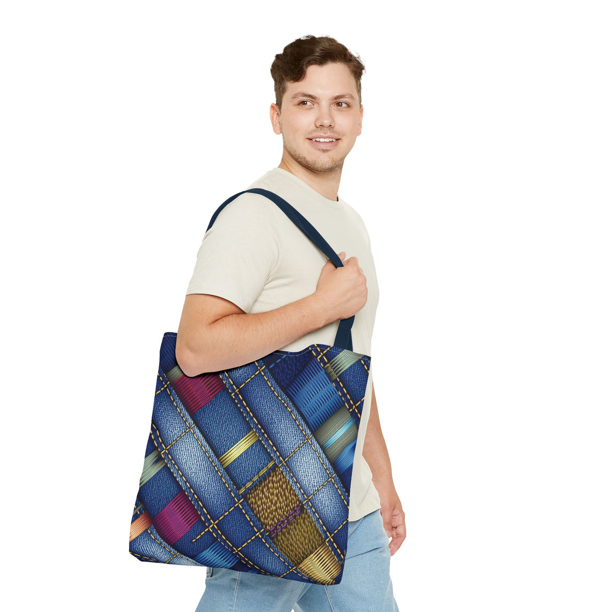Denim Fabric Imitation Print Unisex Canvas Bag Poly Spun 3 Sizes Tote Bag 148
