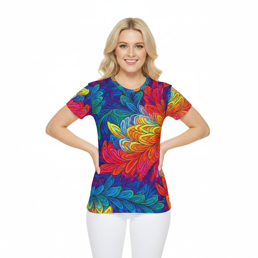 Women Poly Span T-Shirt with Floral Print