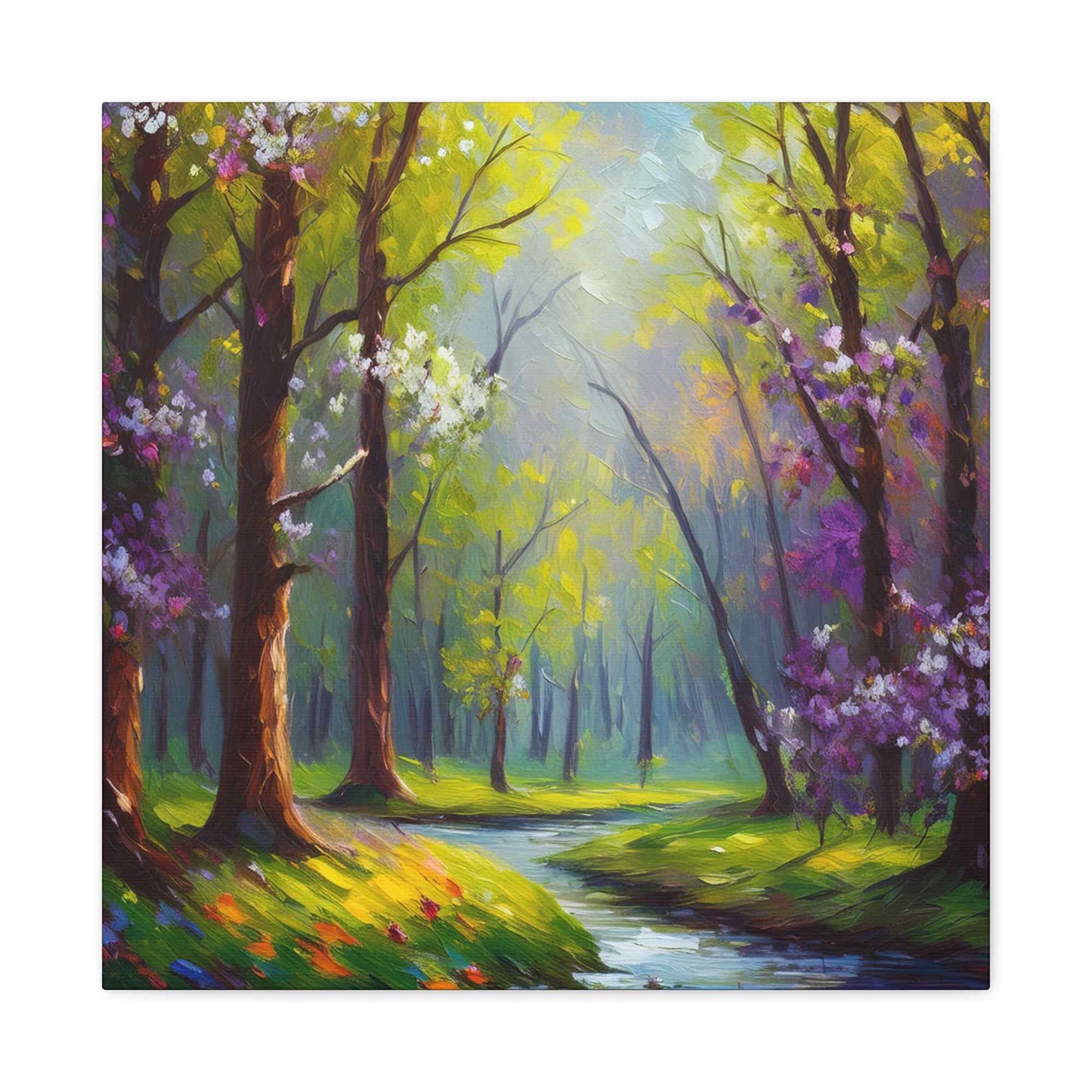 Spring Forest Print Canvas, Oil Paint Print 20x20, 24x24, 30x30, 32x32, 36x36 Art Design Print Pine-Wood Inner Frame MC-97