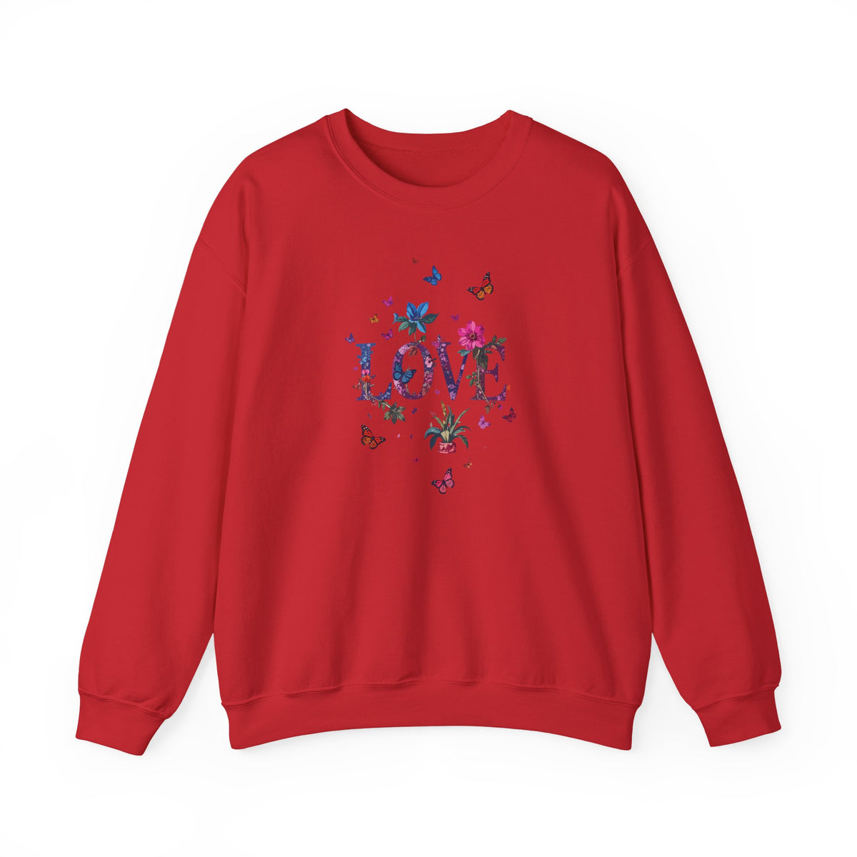 Unisex Floral Love Sweatshirt, Love Floral Sweatshirt, Floral Butterfly Sweatshirt, 50/50 Cotton-Poly Valentine's Day Sweatshirt 03