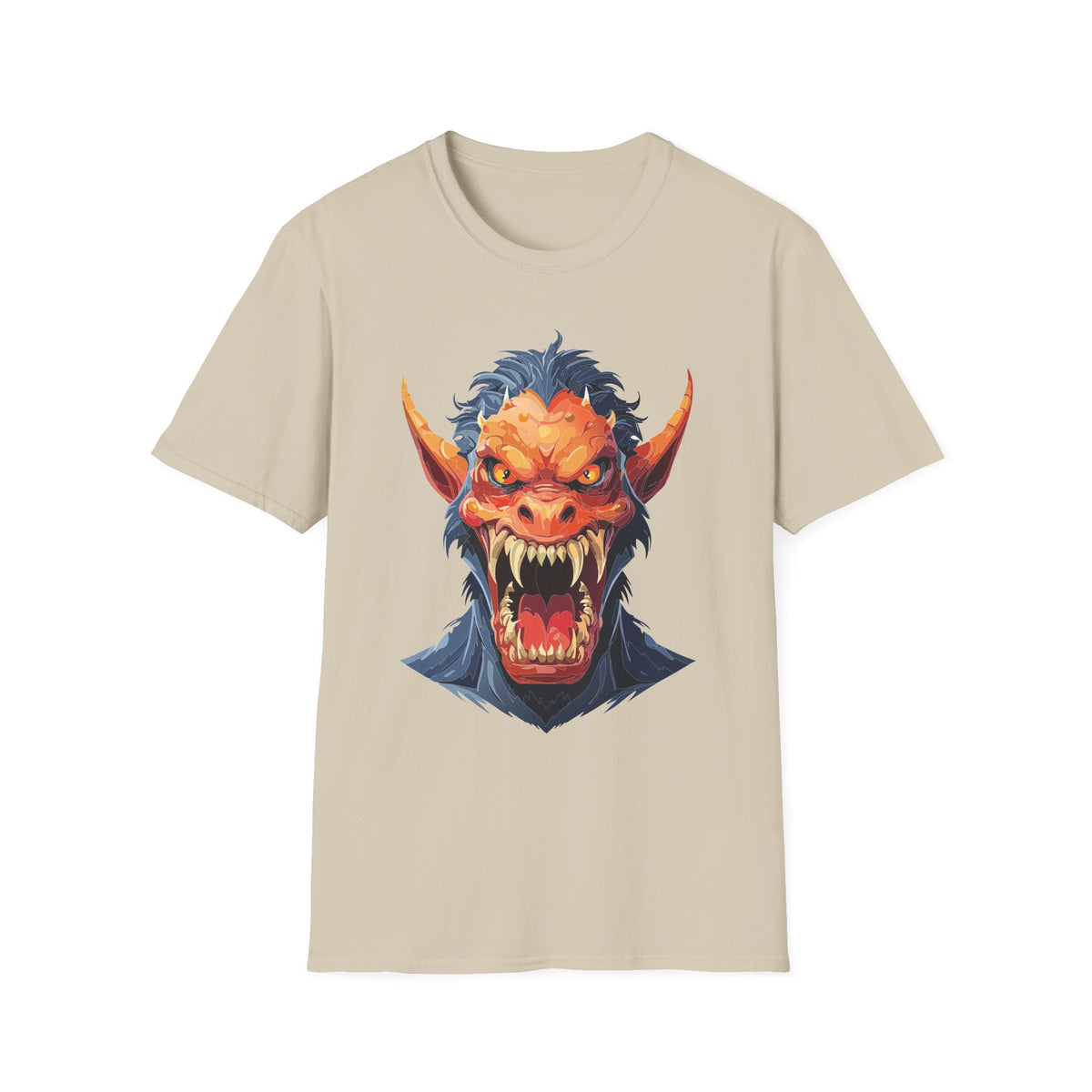 Demonic Monster Head T-Shirt — Fierce Horror Cartoon Graphic Tee Unisex 100 Cotton Gildan T-Shirt