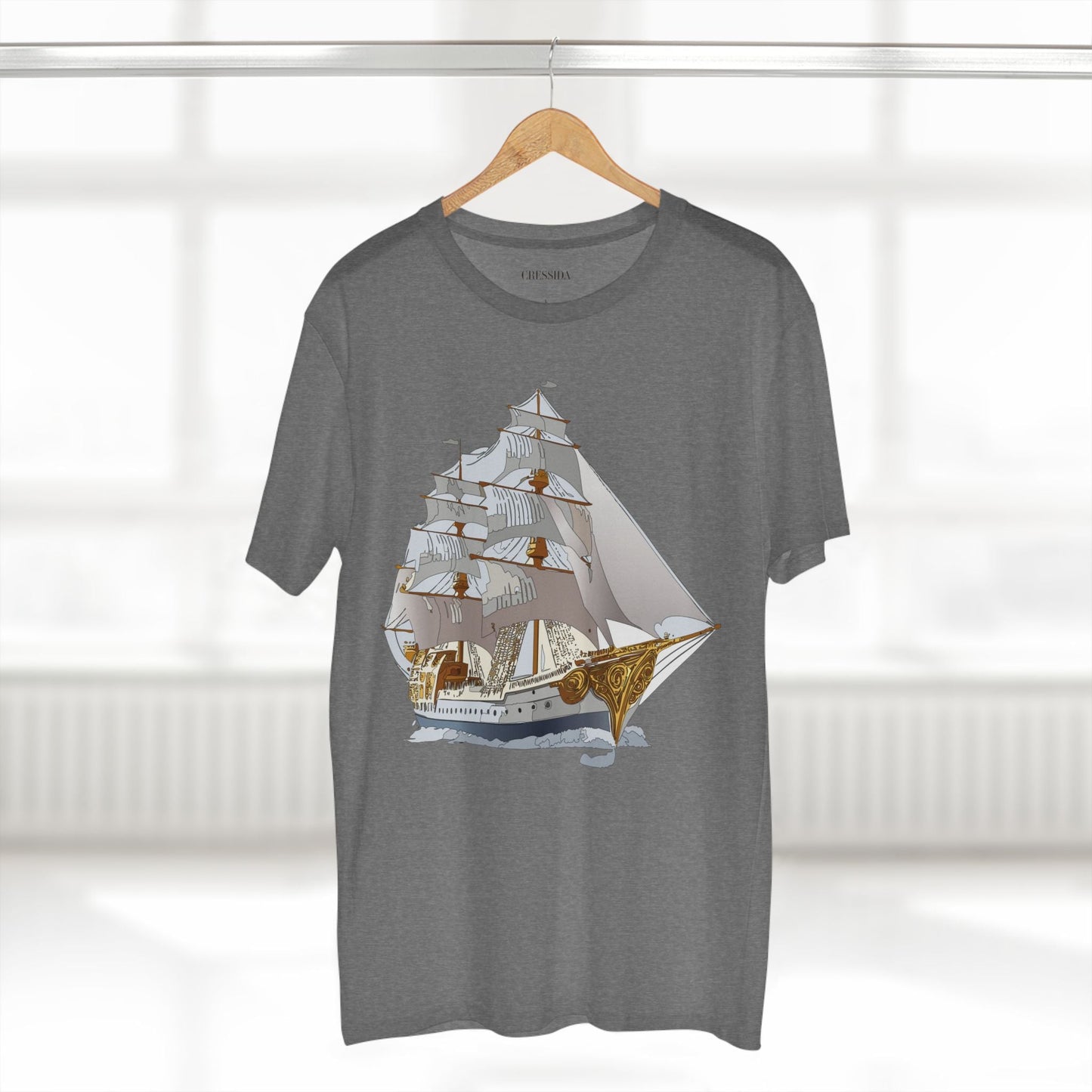 Ship Graphic Unisex 100 Cotton T-Shirt with Gold Frigate Art Design 8