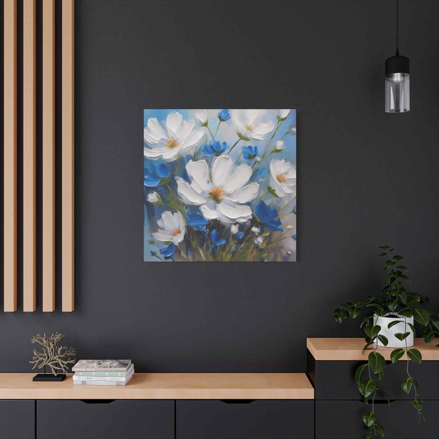 White Flowers Print Canvas, White Flowers Oil Paint Print 20x20, 24x24, 30x30, 32x32, 36x36, Art Design Print Non-Frame MC-9