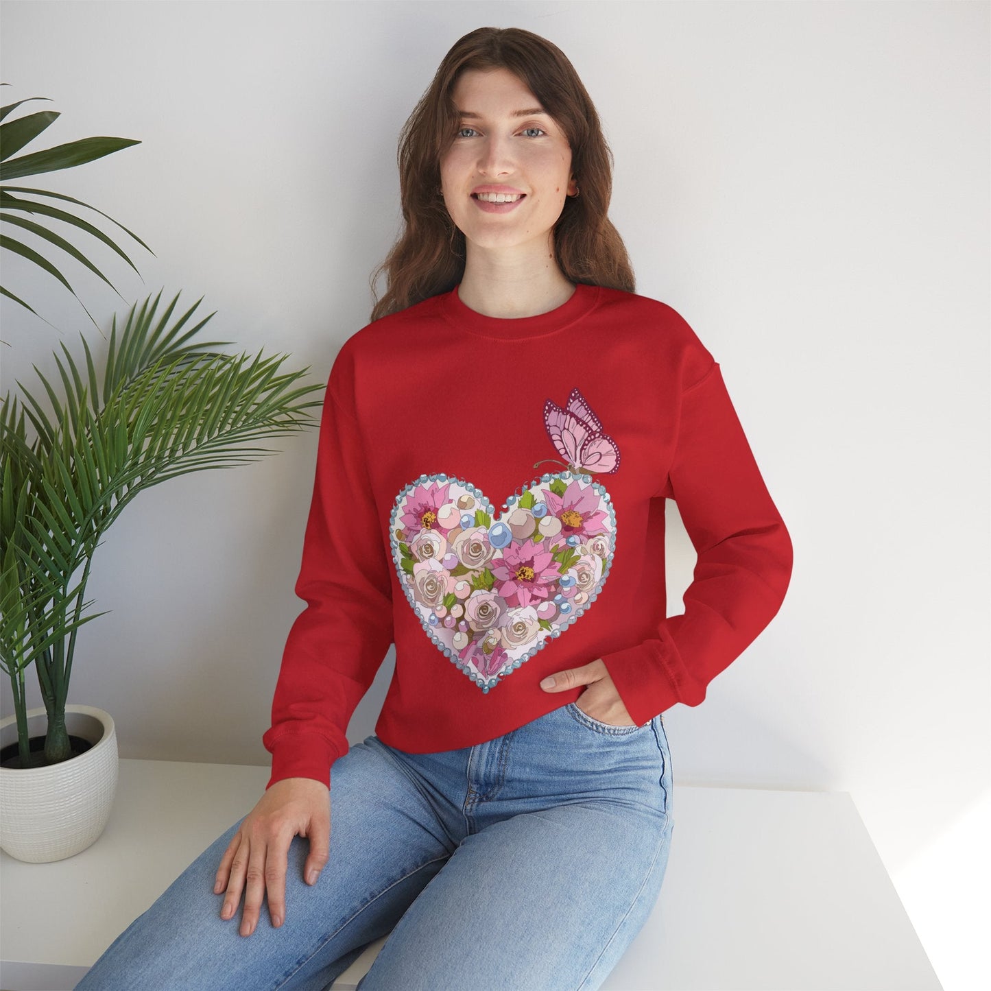 Floral Heart Sweatshirt Unisex Heavy Blend Crewneck 50 Cotton 50 Polyester Valentine's Day