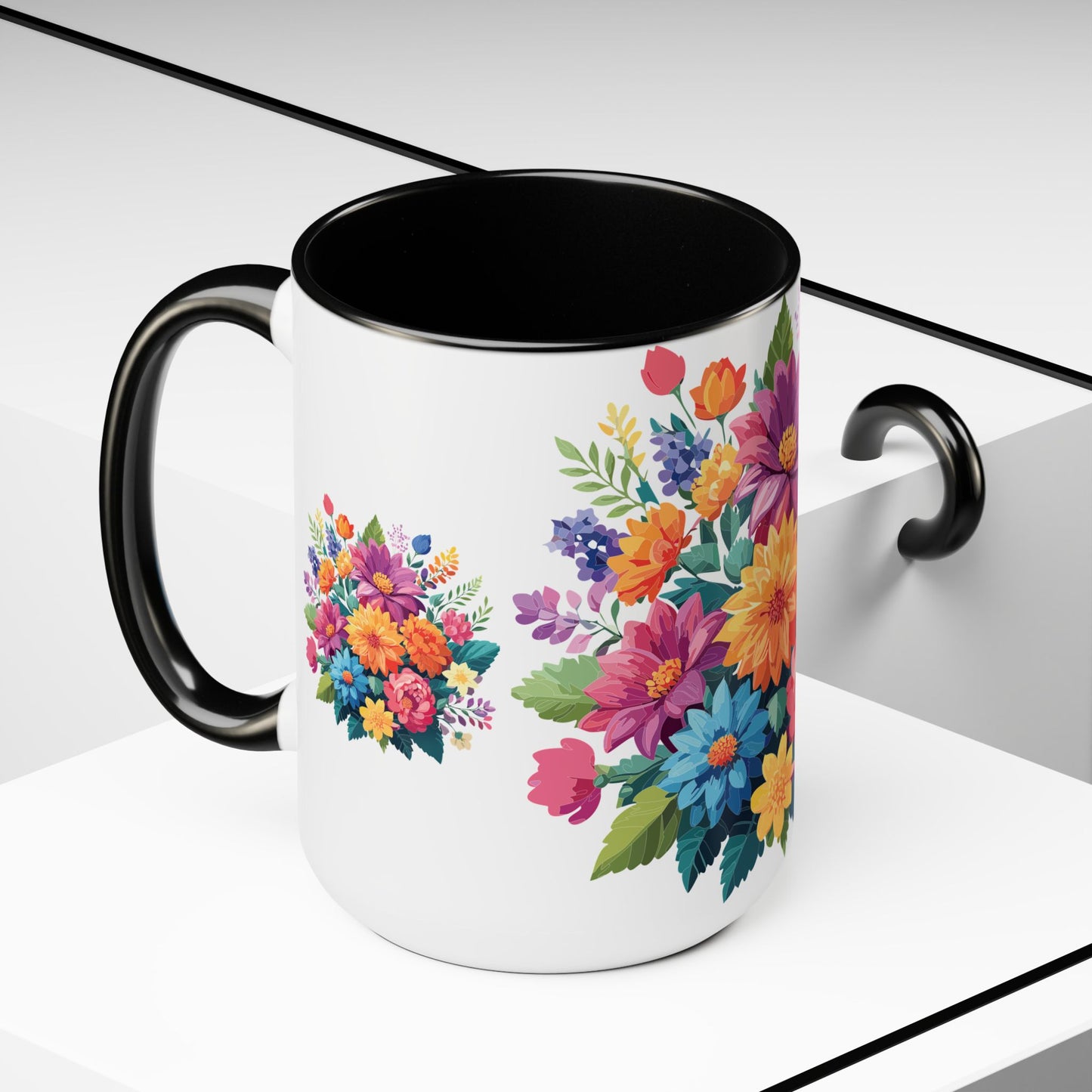 Tazas de café de dos tonos con flores