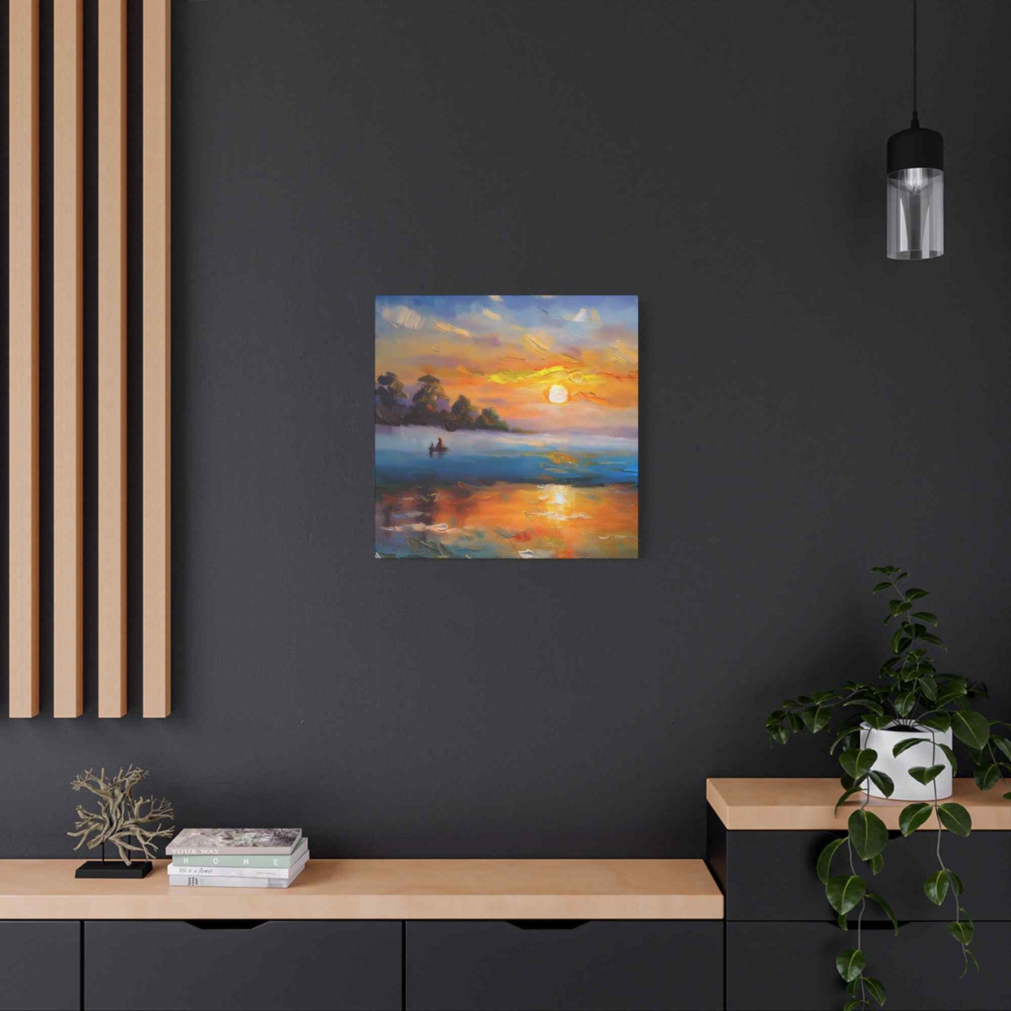 Sunrise Print Canvas, Oil Paint Print 20x20, 24x24, 30x30, 32x32, 36x36 Art Design Print Pine-Wood Inner Frame MC-43