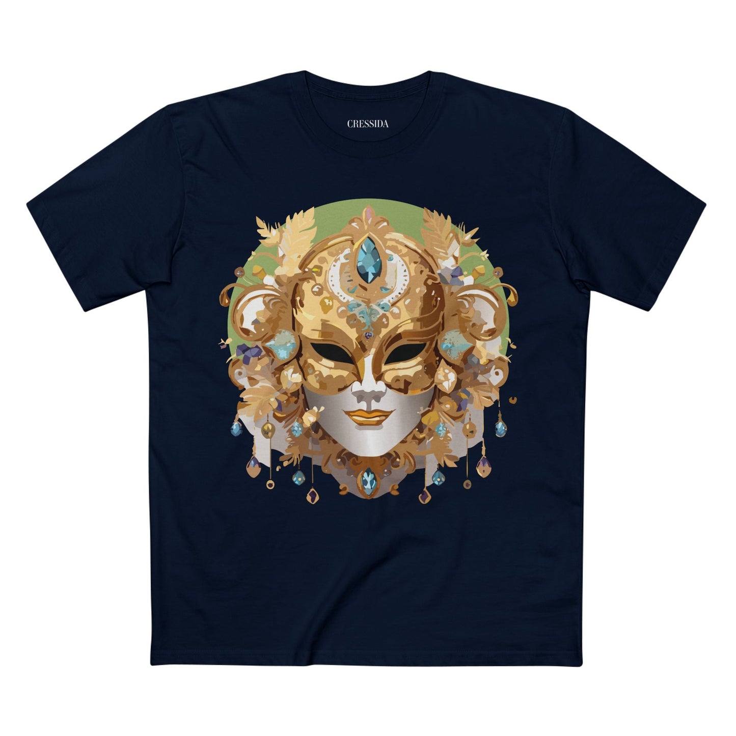 Carnival Mask Graphic T-Shirt Unisex 100 Cotton With Antique Gold Art Design Tee 11