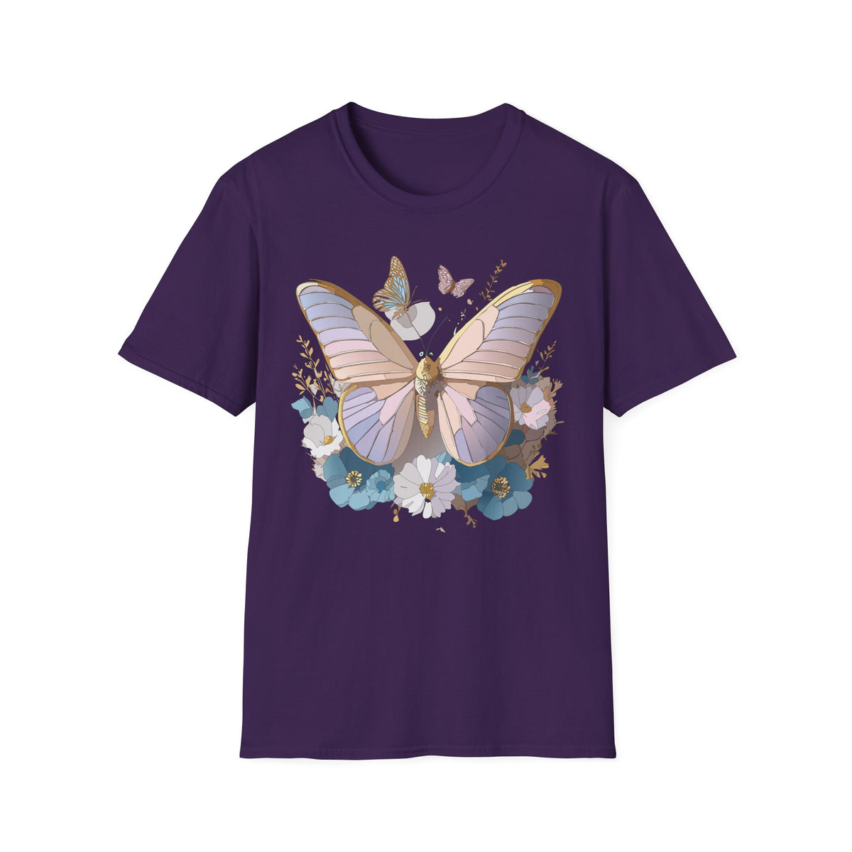 Butterfly Floral T-Shirt — Pastel Moth & Wildflower Graphic Design Unisex 100 Cotton Gildan T-Shirt
