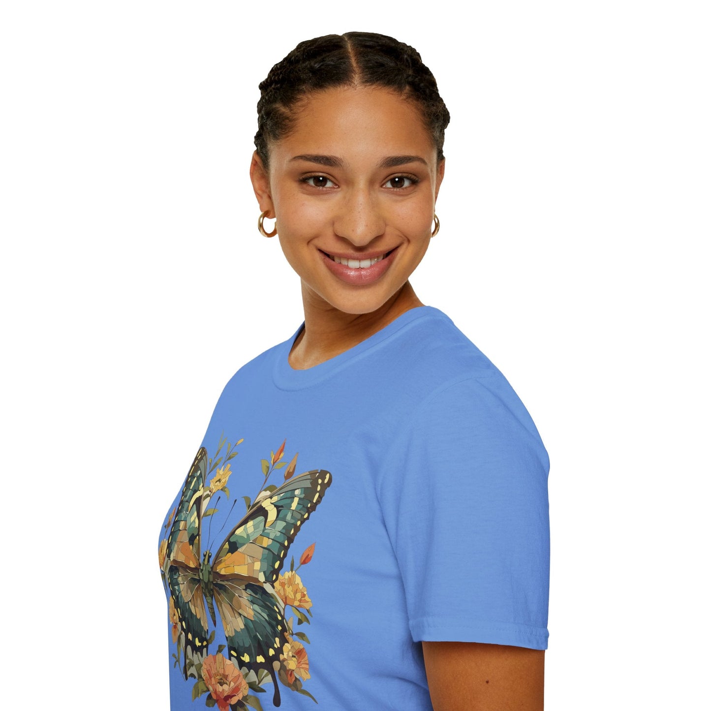 Butterfly Print T Shirt Unisex Monarch Shirt Gildan Softstyle 64000 Ring Spun Cotton