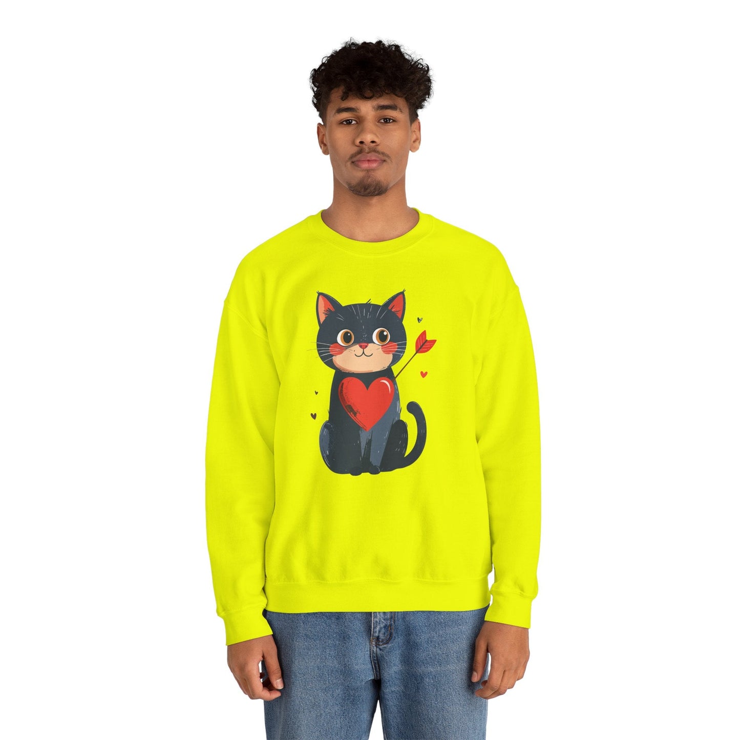 Cat Heart Sweatshirt Unisex Valentines Day Fifty Fifty Cotton Poly 8 Oz Heavy Blend