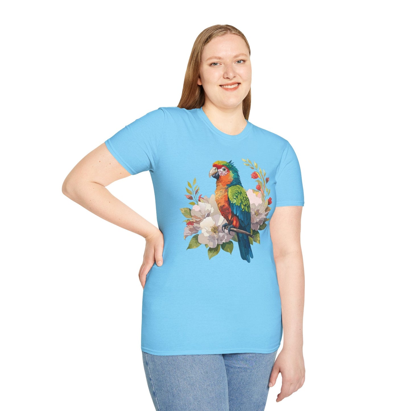 Floral Bird T Shirt Unisex Softstyle Gildan 64000 Graphic Tee With Animal Design