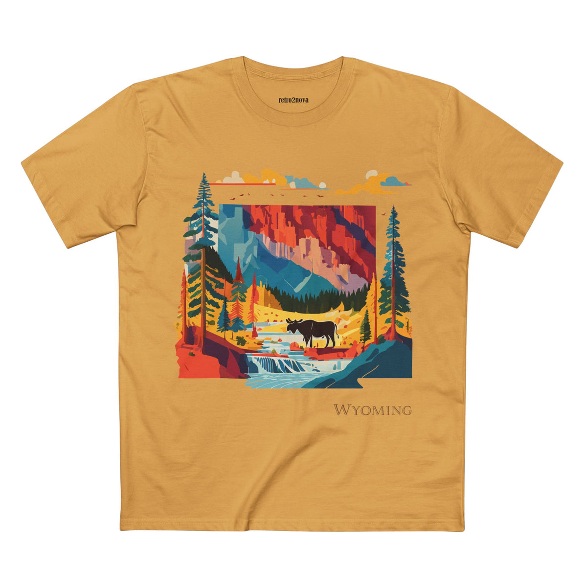 Wyoming Landscape Moose Tee | Vintage National Park Mountain Forest Design