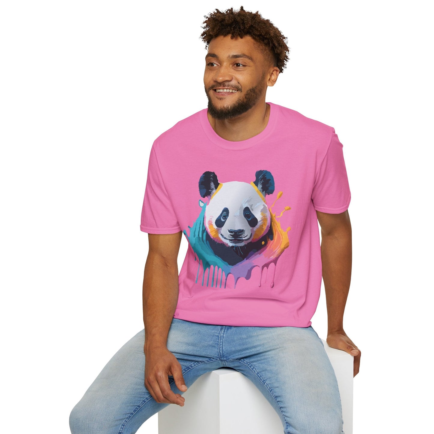 Unisex Panda Shirt T Shirt With Panda Animal Print Tee Softstyle Gildan 64000 100 Percent Ring Spun Cotton