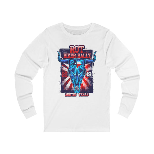 Biker Rally Unisex Bull Long Sleeve Tee, Bull Jersey Shirt, Biker Rally T-Shirts, Rodeo Art Design Tees Austin Texas T-Shirts