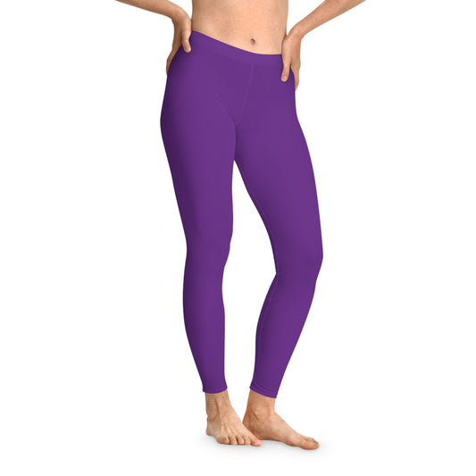 Magenta Pink Solid Color Leggings, All-Over Print Stretchy Poly-Elastane No Side Seams, Mid-Rise Waistband Pink Leggings