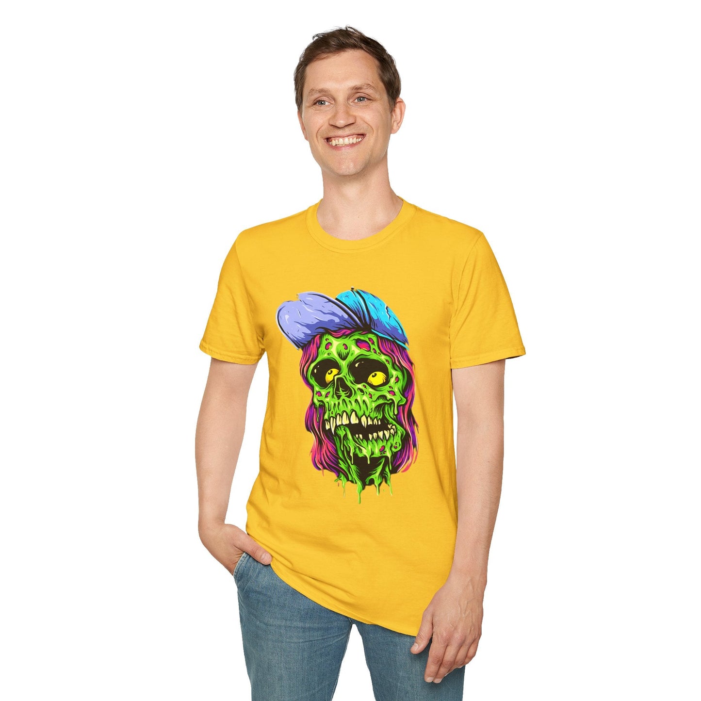 Unisex Skull Tee Shirt With Skeleton Artwork Gildan Softstyle 64000 Ring Spun Cotton