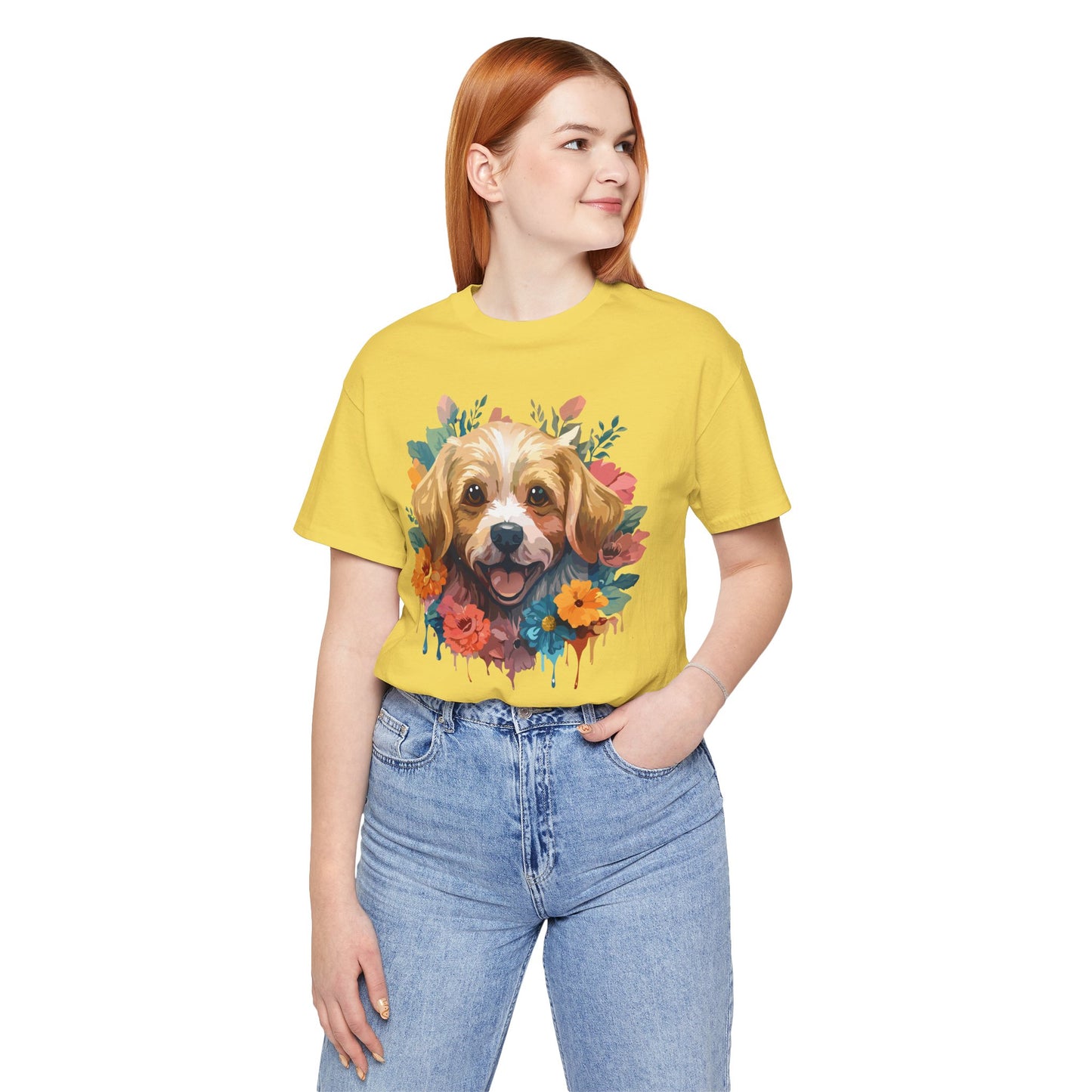 Floral Dog Tee, Animal Shirt, Dog Shirt, Floral Tee, Flower T-shirt, T-Shirt with Animal, Summer Top with Art Design