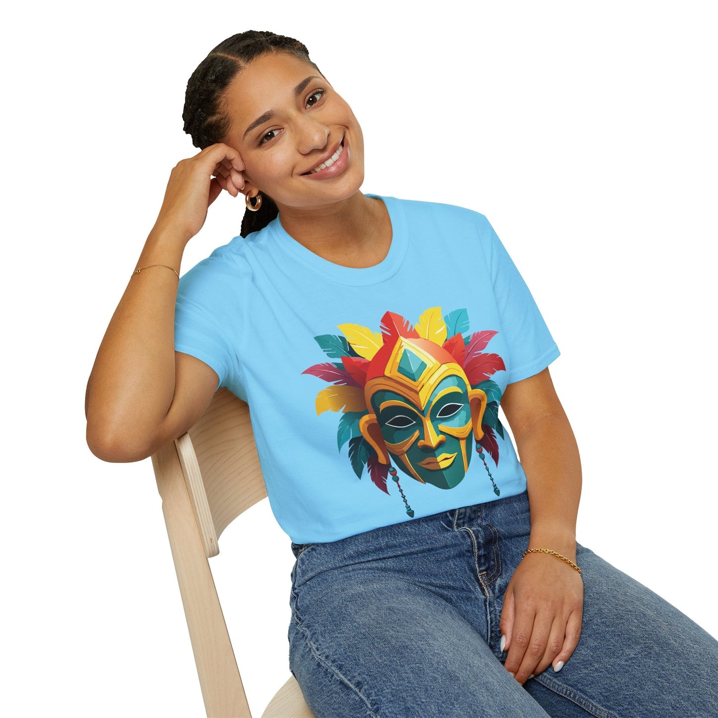 Unisex Mask Tee Shirt Gildan Softstyle 64000 Cotton Masquerade Design For Everyday Wear