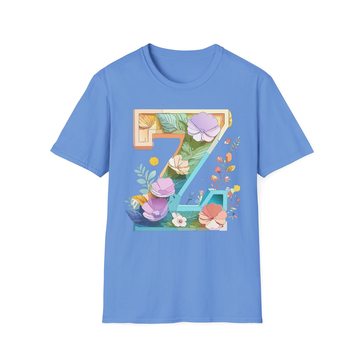 Floral Number 7 T-Shirt | Botanical Letter 7, Flower Initial Tee