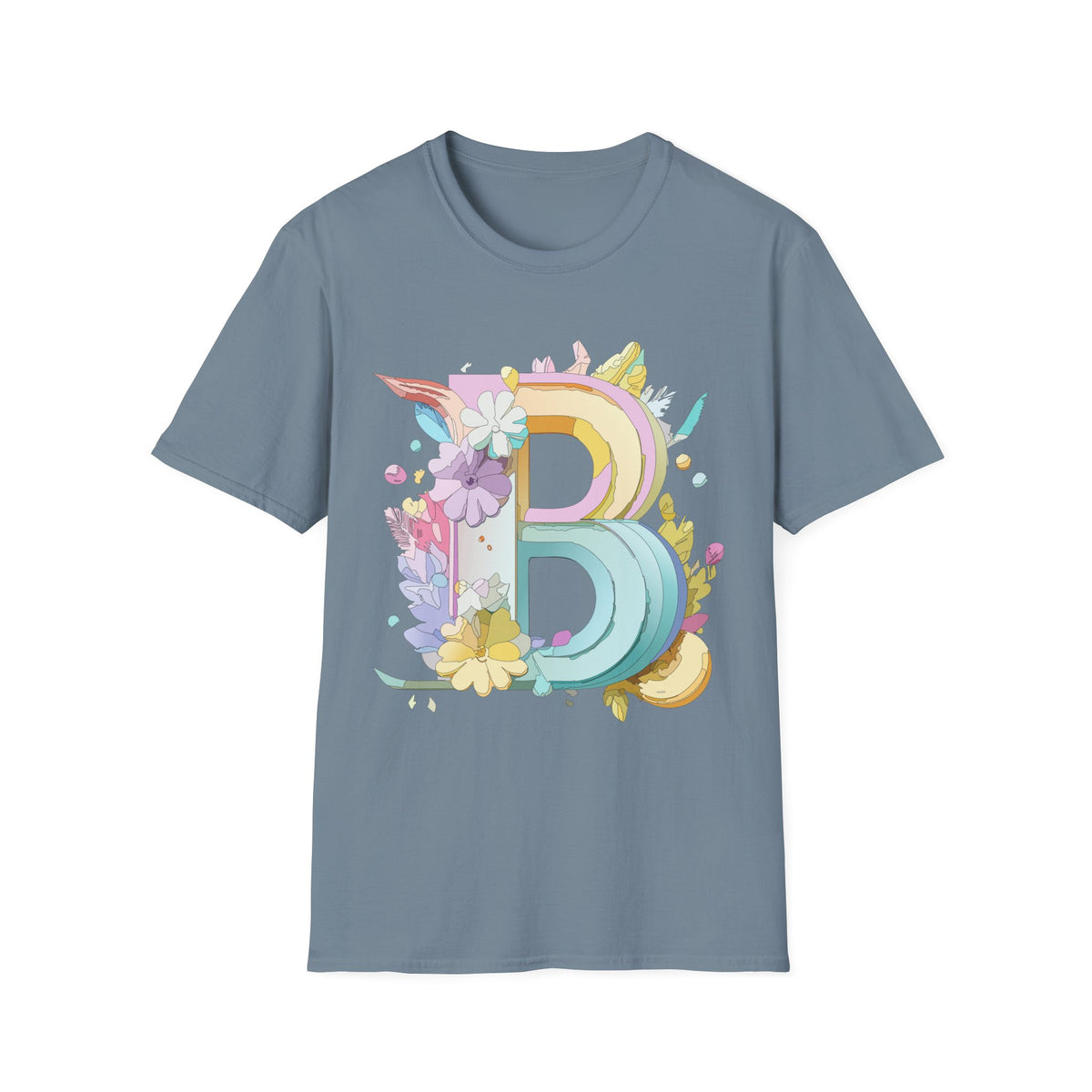 Floral Rainbow Letter B T-Shirt | Pastel Initial Monogram Tee
